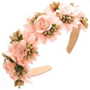 Pink Rose & Gold Foliage Headband